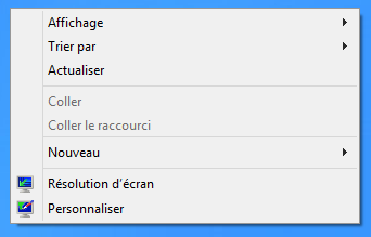 Menu contextuel du Bureau