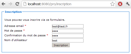 Formulaire avant soumission des données