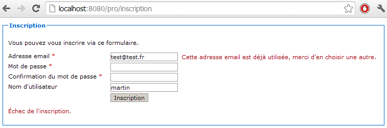 Formulaire après soumission une seconde fois