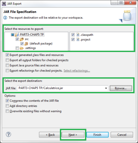 Choix des fichiers à inclure