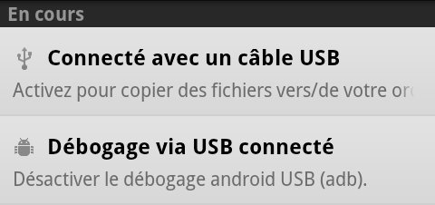 La notification est rangée sous la catégorie « En cours » dans l'écran des notifications