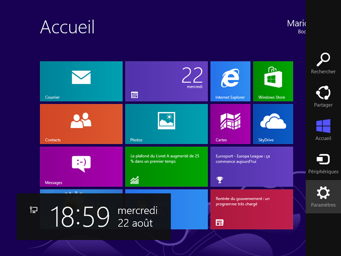 Le menu latéral permettant entre autres choses d’éteindre l’ordinateur