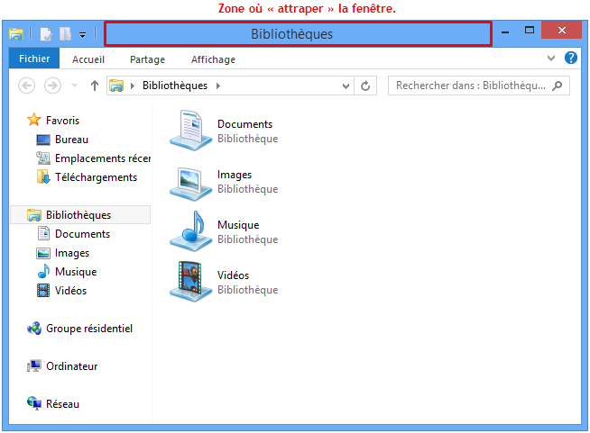 Zone où attraper une fenêtre