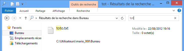Recherche des fichiers contenant les lettres « tot »