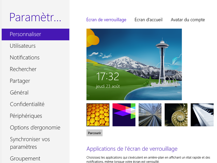 Panneau de configuration Metro