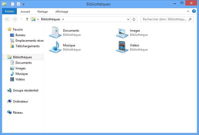 Les bibliothèques dans l'explorateur Windows