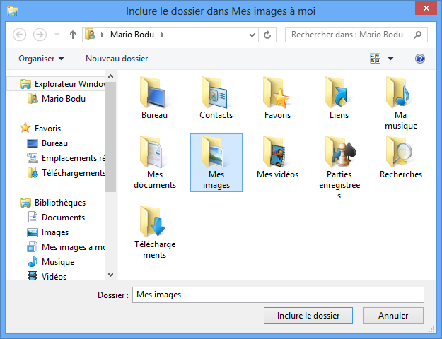 Inclusion du dossier Mes images dans la bibliothèque