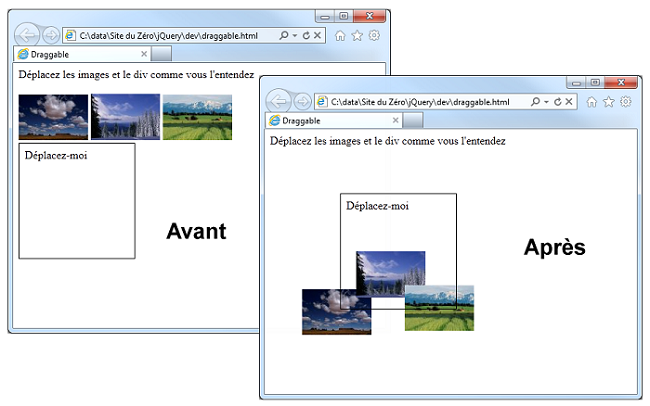 Les trois images et la balise <div> peuvent être déplacées où bon vous semble