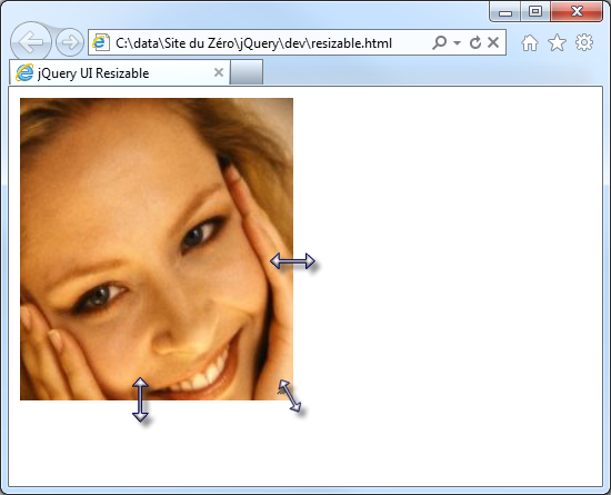 L'image peut être redimensionnée en agissant sur les bords droit et inférieur, et sur l'angle inférieur droit