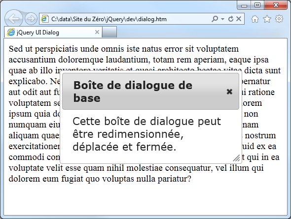 Une boîte de dialogue de base