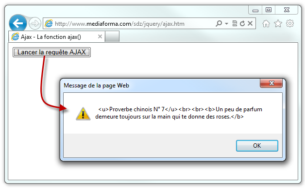 Exécution de la fonction $.ajax() pour récupérer des données sur le serveur