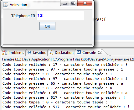 Premier test de l'interface KeyListener