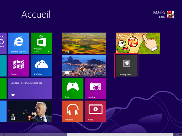 Page épinglée à l'écran Démarrer