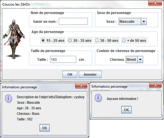 Différentes copies d'écran de test