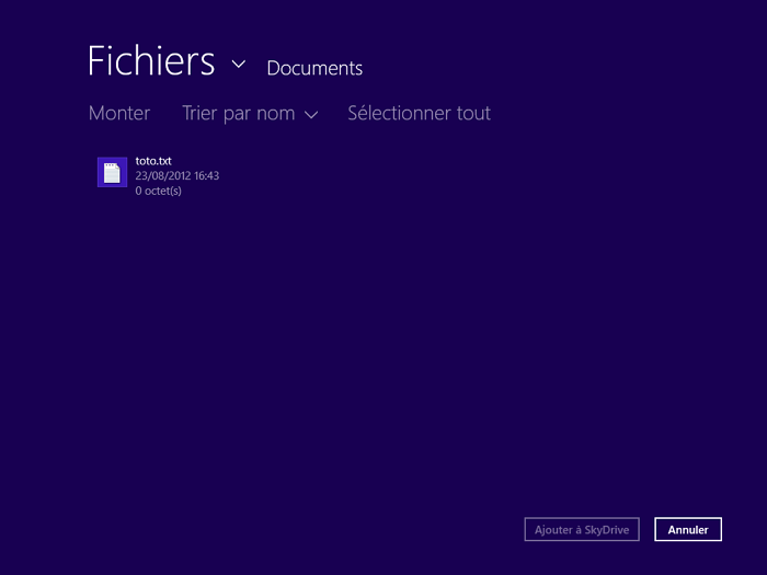 Choix d'un fichier à envoyer dans SkyDrive