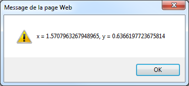 La valeur des variables x et y est affichée dans une boîte de message