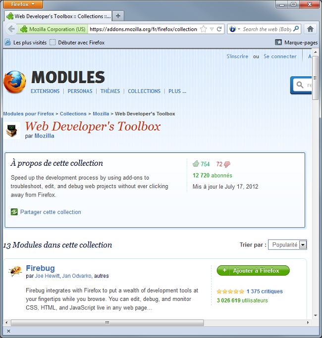 Le module Firebug apparaît en première position