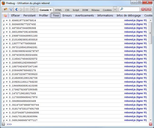 Les différentes valeurs ont été affichées dans la console