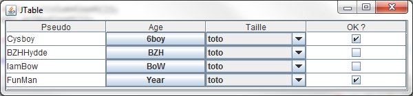 Combos et boutons dans un tableau
