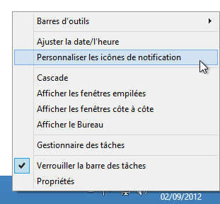 Partie cachée de la zone de notifications