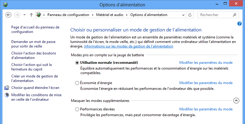 Les trois modes pré-paramétrés
