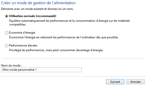 Création d'un mode de gestion de l'alimentation