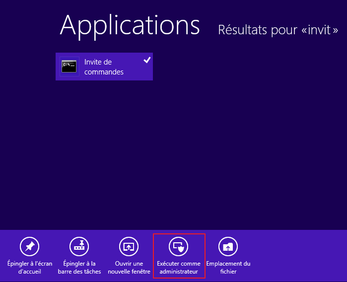 Exécuter l'invite de commandes comme administrateur