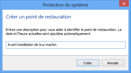 Nommer le point de restauration