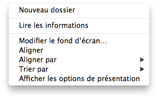 Menu lors d'un clic-droit sur votre Bureau