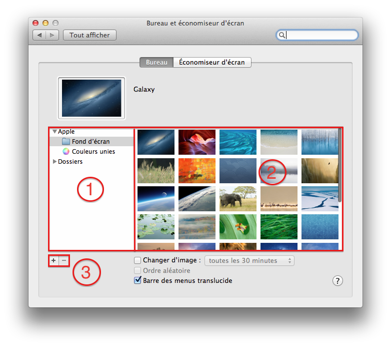 Préférences du fond d'écran