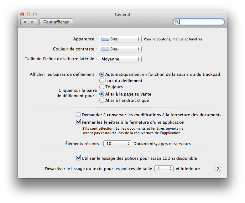 Préférences Apparence