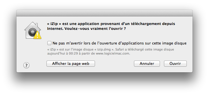Message d'avertissement lors de l'ouverture d'une application non-identifiée