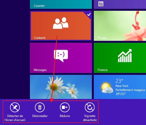 Barre de commandes d’une tuile
