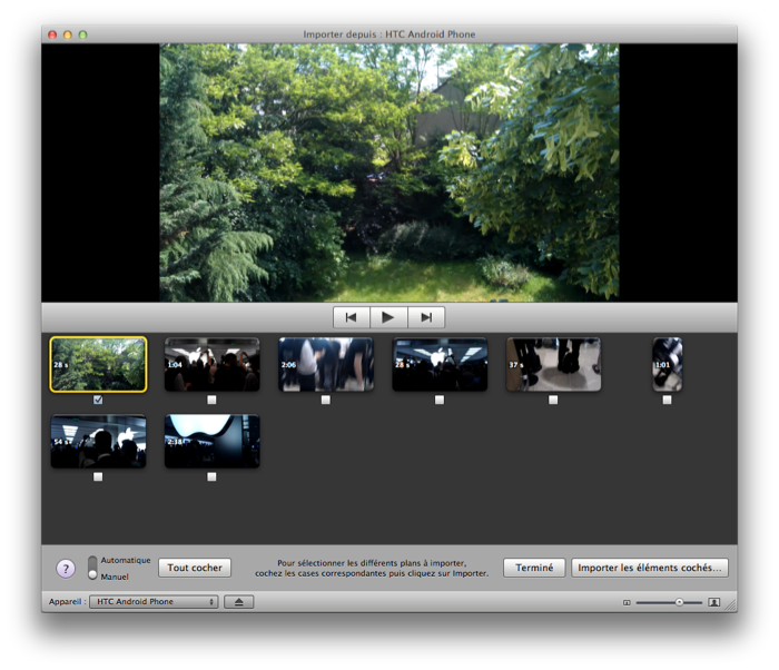 Importation depuis une caméra