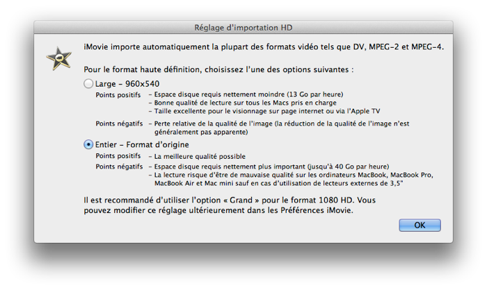 Options d'importation