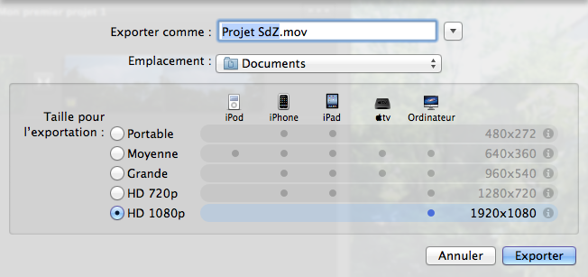 Exporter une vidéo vers votre disque dur