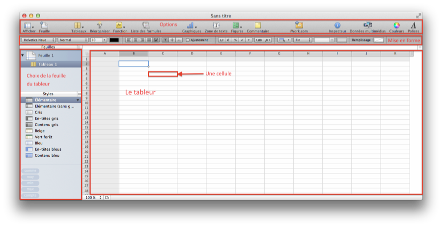 L'interface de Numbers