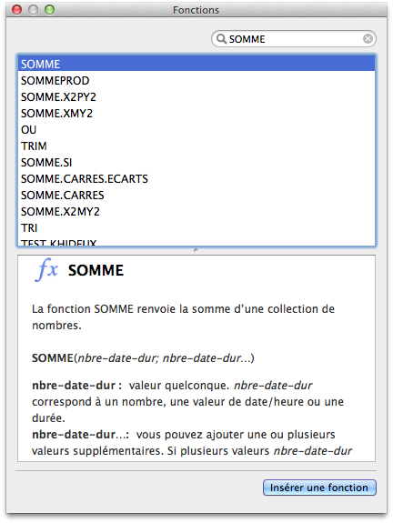 Liste des fonctions disponibles