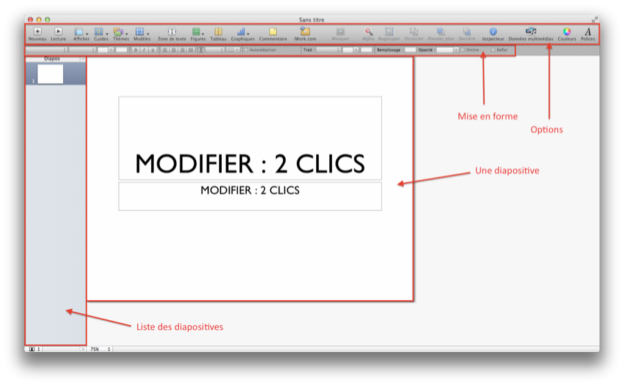 L'interface de Keynote