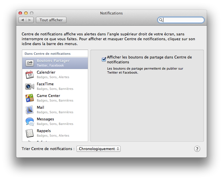 Afficher le bouton Partage