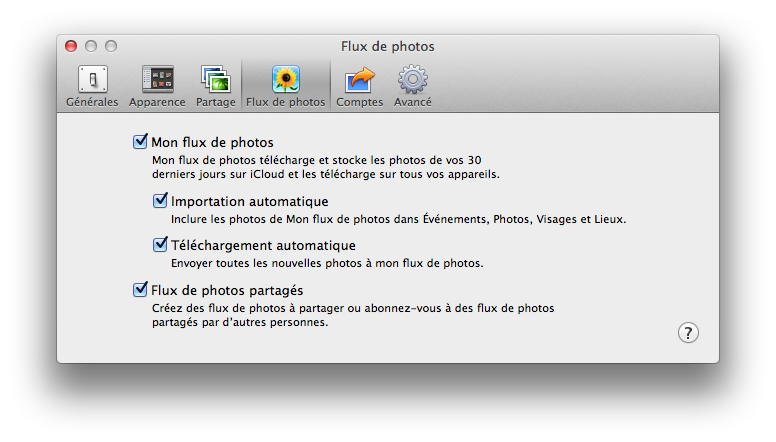 Préférences Flux de photos