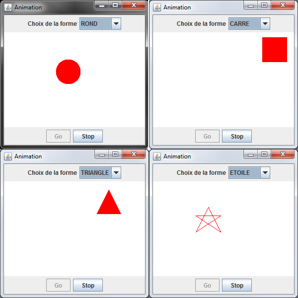 Différents rendus de l'application