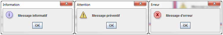 Exemples de boîtes de dialogue
