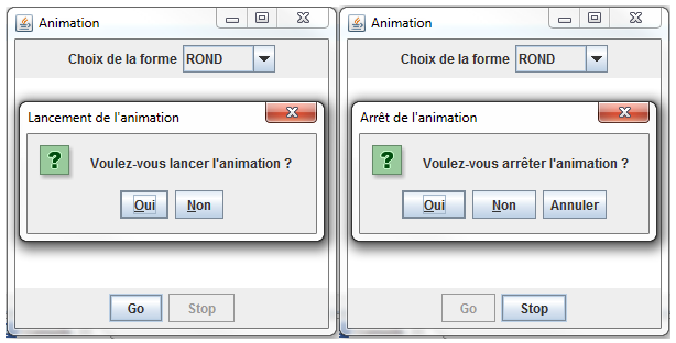 JOptionPane avec notre animation