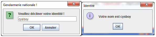 Exemples de boîtes de saisie