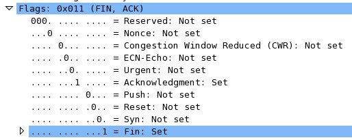 Flags FIN et ACK en fin de connexion