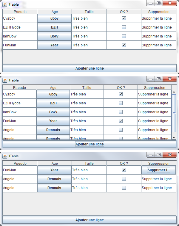 Ajout et suppression de lignes