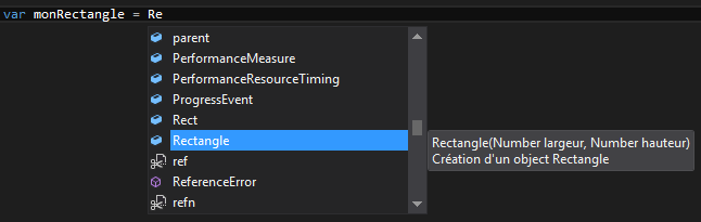 IntelliSense propose une documentation