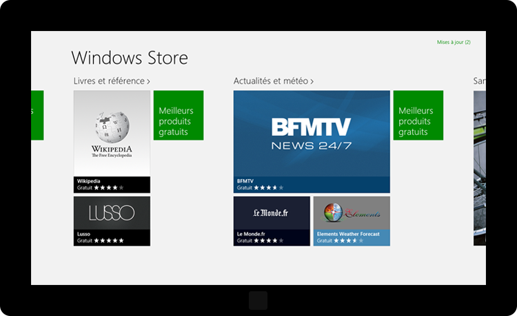 Le hub affiche la catégorie sélectionnée