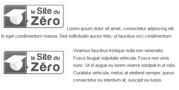 Exemple d'une image sans alignement et d'une image avec un alignement à gauche